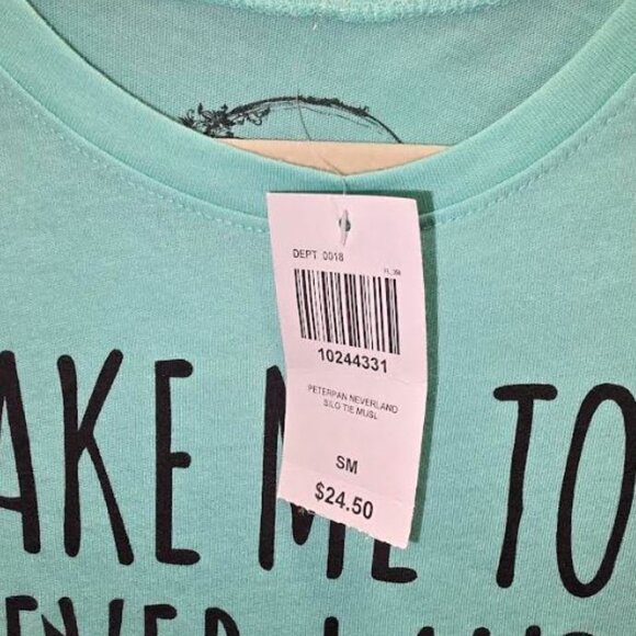 Women's NWT Hot Topic Peterpan Neverland Silo Tie Front Muscle Top Green Size S - Picture 4 of 5